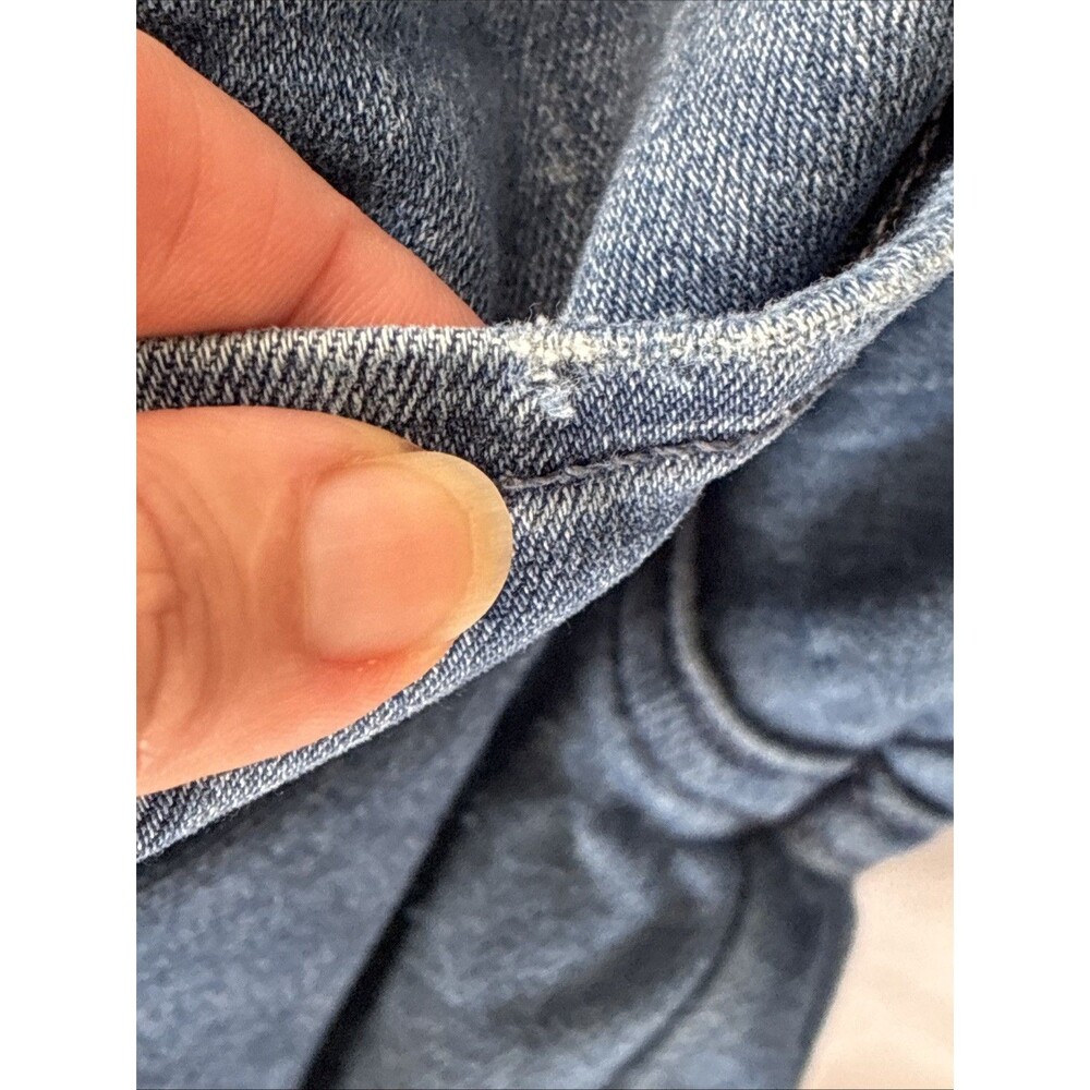 7 For All Mankind Raw Hem Straight Leg Jeans Women Size 33 Cut 28" L Blue Grunge - Picture 14 of 16